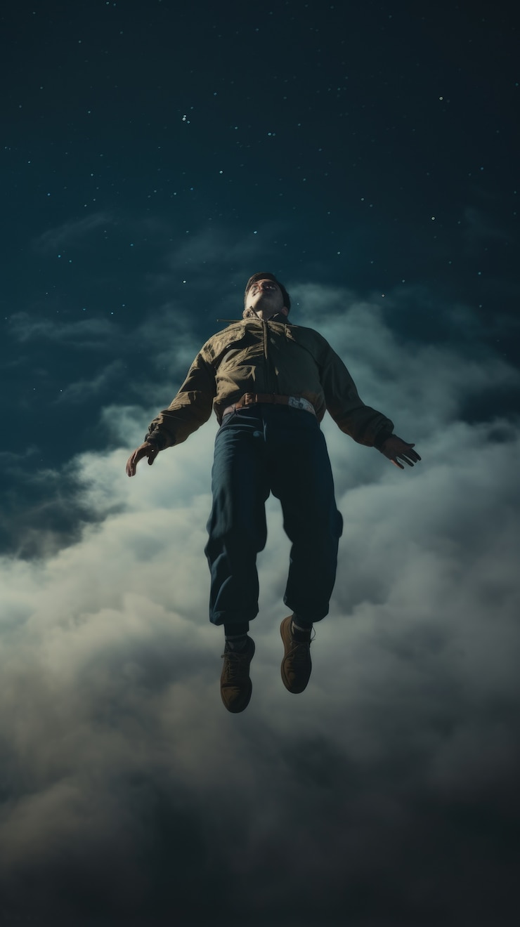 Foto gratuito persona que desafía las leyes de la física levitando en la atmósfera