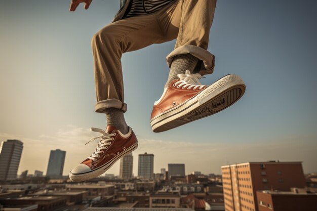 Persona que desafía las leyes de la física levitando en la atmósfera