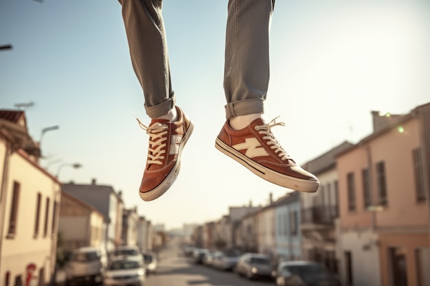 Foto gratuita persona que desafía las leyes de la física levitando en la atmósfera