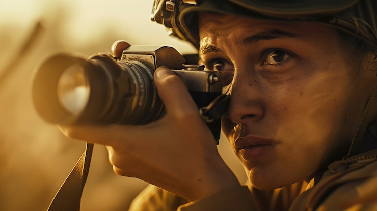 Foto gratuito persona que documenta la guerra y la zona de conflicto a través de la fotografía