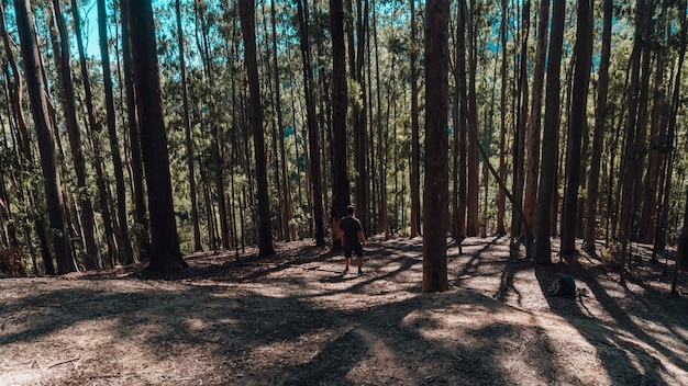 Persona que hace ejercicios matutinos en un bosque en Río de Janeiro.