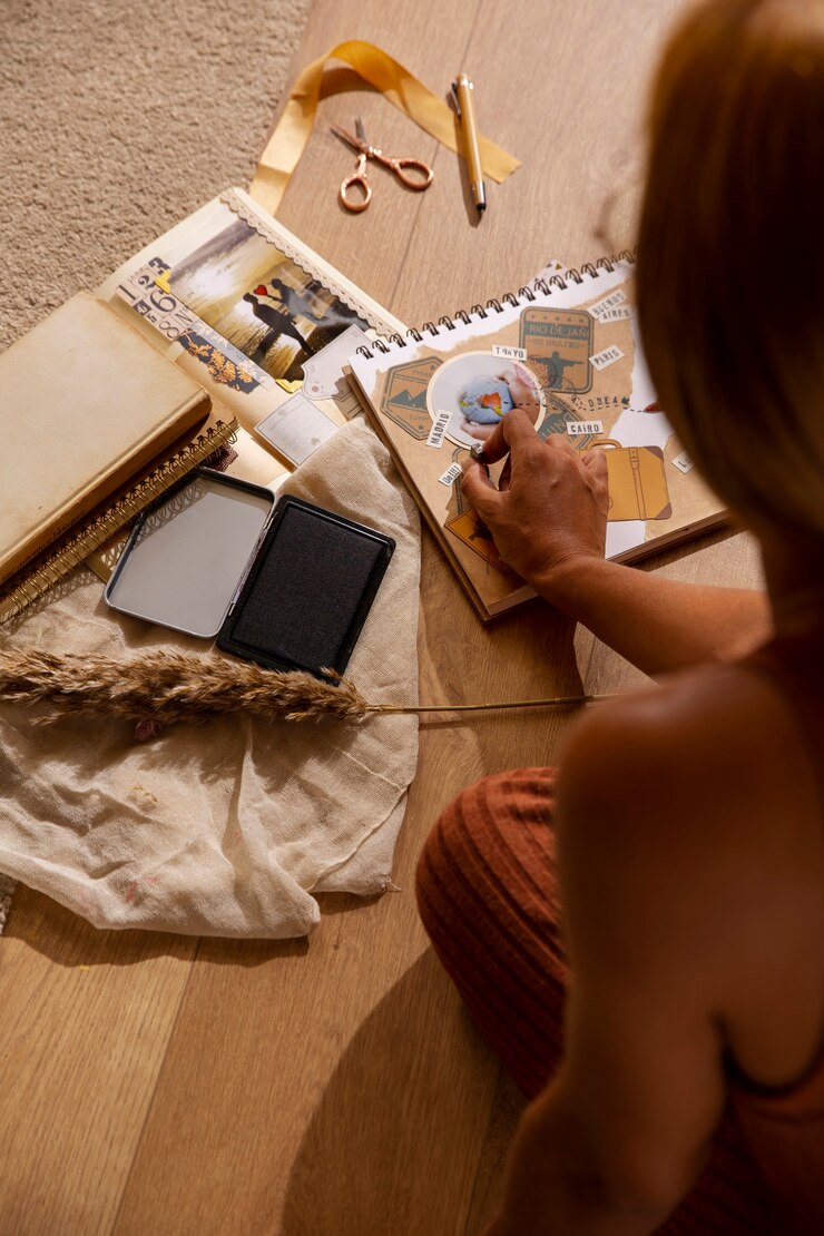 Foto gratuito persona que hace scrapbooking en casa