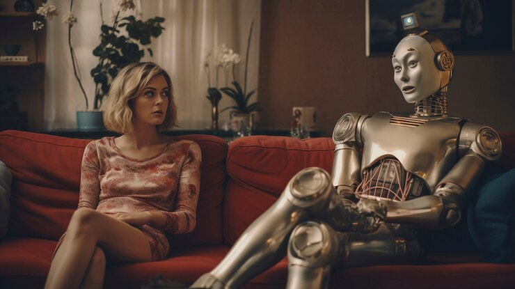 Foto gratuito persona que interactúa con un robot