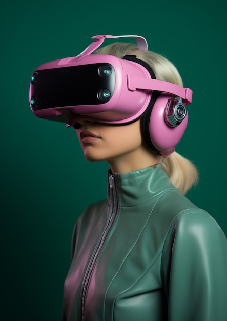 Foto gratuita persona que lleva gafas de realidad virtual de alta tecnología futurista
