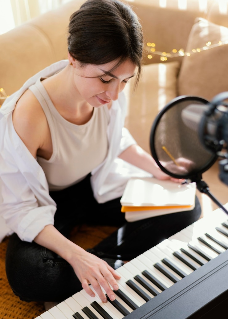 Foto gratuito persona que produce música en interiores