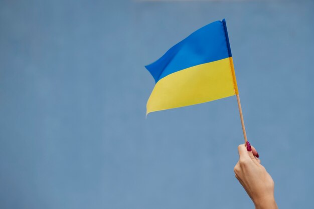 Persona que sostiene la bandera ucraniana