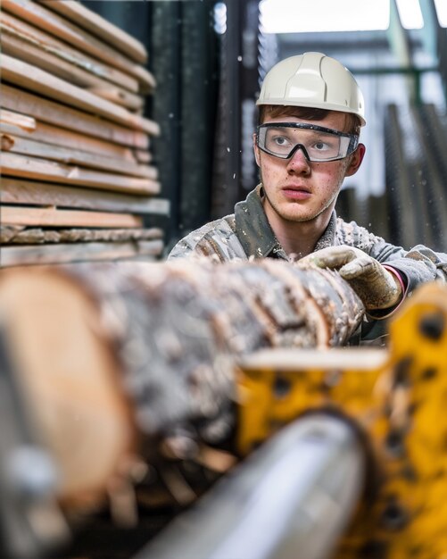 Persona que trabaja en la industria y la fábrica de madera