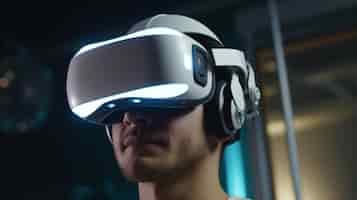Foto gratuita persona que usa auriculares de realidad virtual futurista para videojuegos