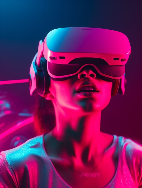 Persona que usa gafas de realidad virtual futuristas para jugar