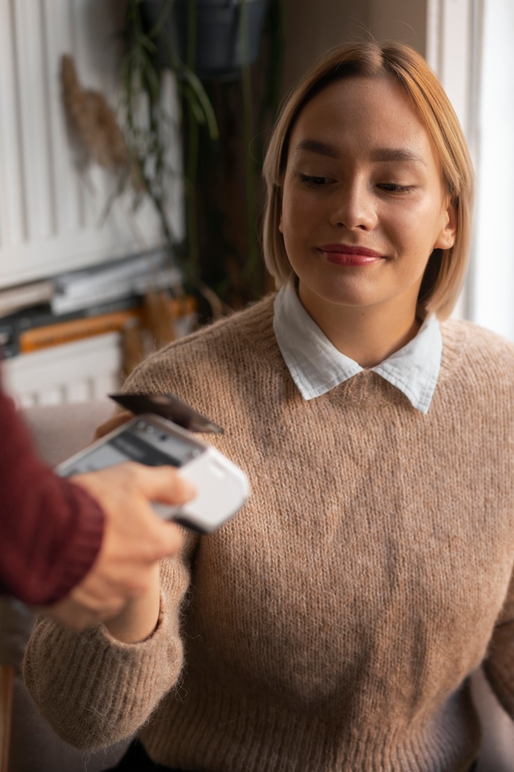 Foto gratuito persona que usa tecnología nfc para pagar la cuenta en un restaurante