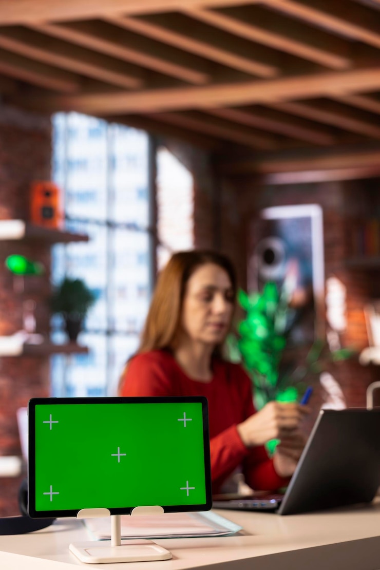 Foto gratuito persona que utiliza una computadora portátil para proyectos creativos junto a un espacio de copia aislado