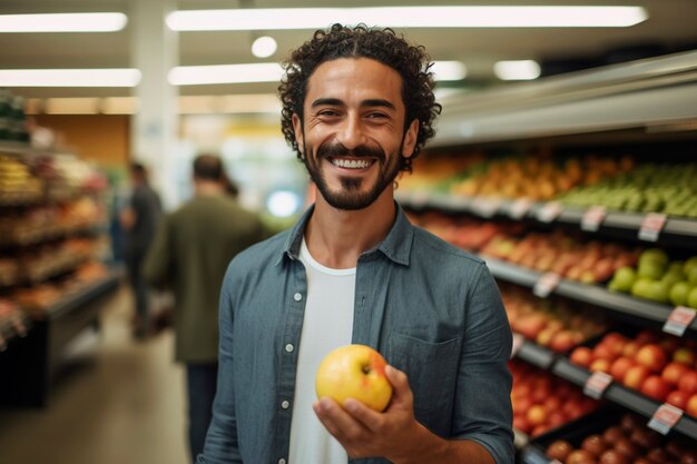 Persona seleccionando manzana en la tienda