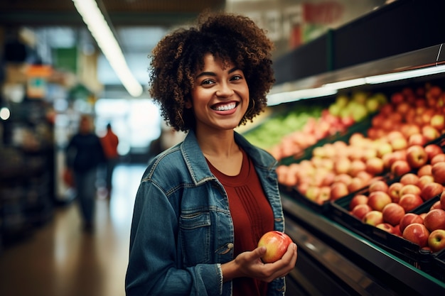 Foto gratuita persona seleccionando manzana en la tienda