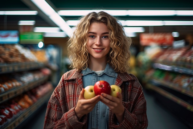 Persona seleccionando manzana en la tienda
