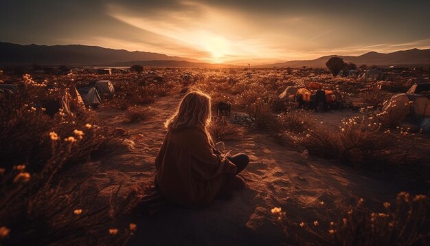 Foto gratuita una persona sentada disfrutando de la tranquila soledad de la montaña generada por ia