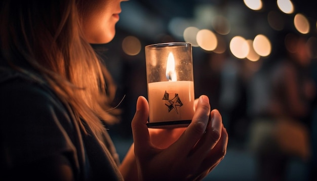 Foto gratuita una persona sosteniendo una celebración de encendido de velas encendidas generada por ia