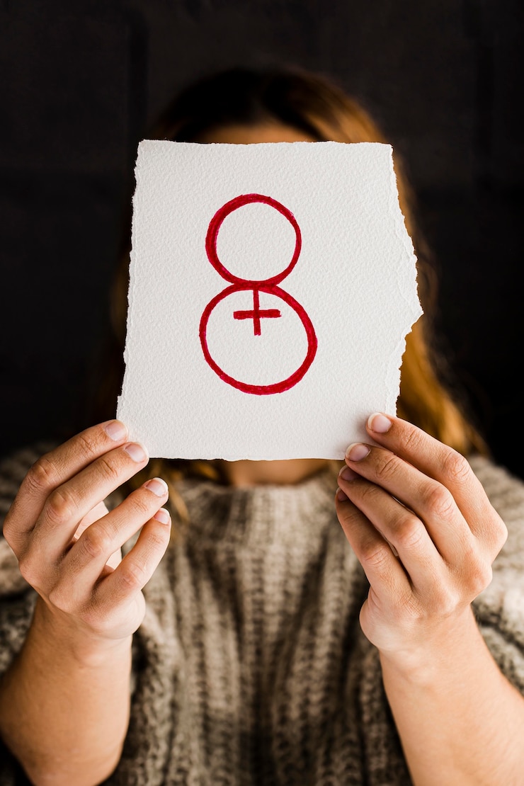 Foto gratuito persona sosteniendo un papel para la vista frontal del día de la mujer