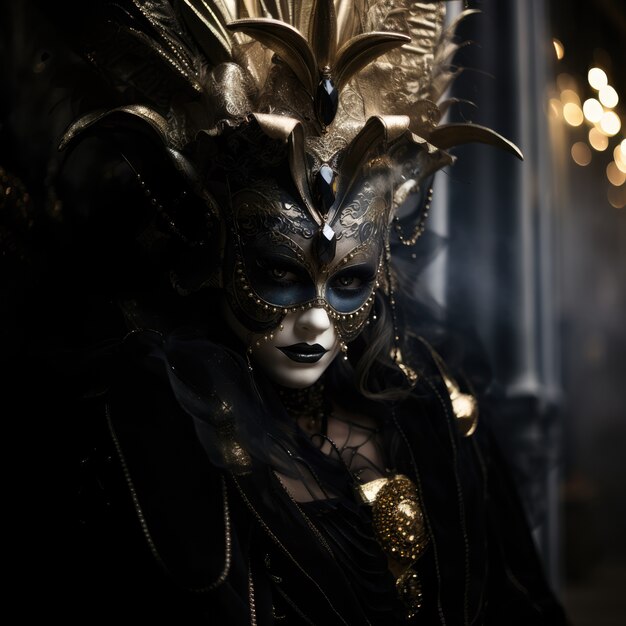 Persona con traje de estilo gótico y maquillaje interpretando un drama para el día mundial del teatro