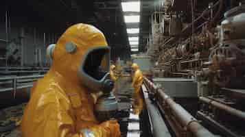 Foto gratuita persona vestida con traje de materiales peligrosos trabajando en una planta de energía nuclear