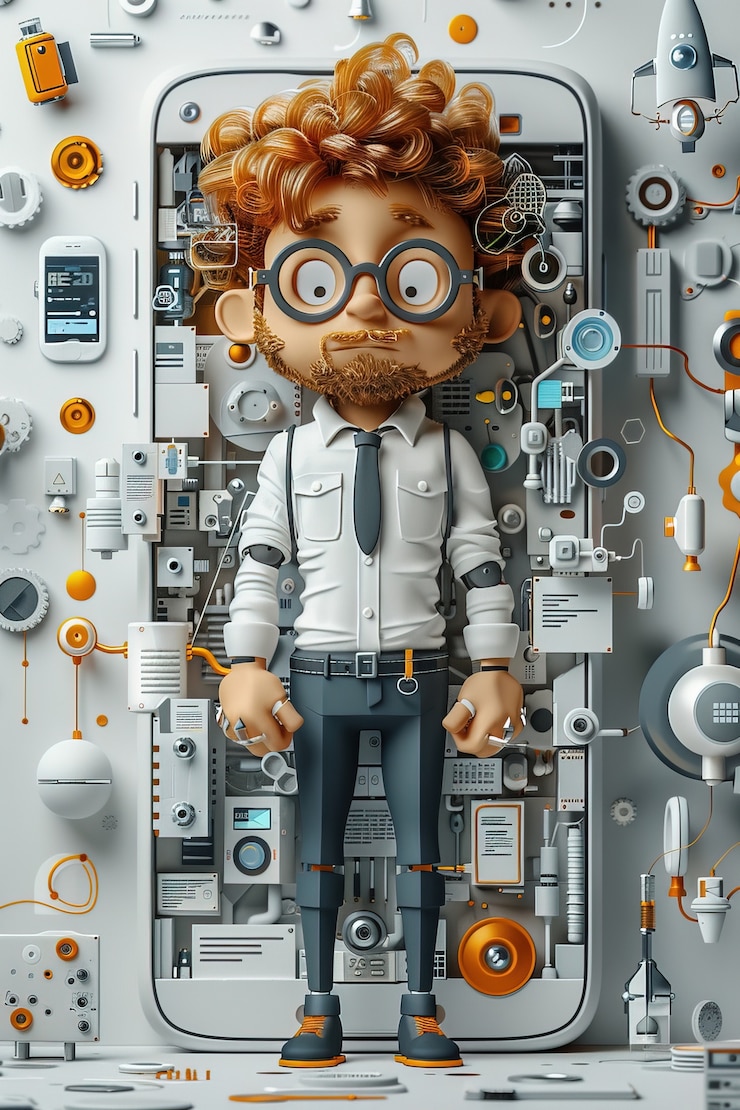 Foto gratuito un personaje 3d emergiendo de un teléfono inteligente