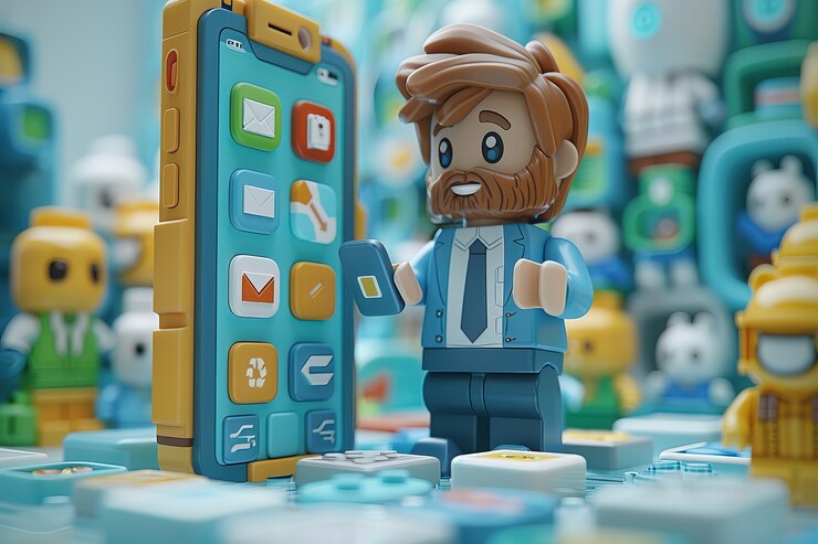 Foto gratuito un personaje 3d emergiendo de un teléfono inteligente