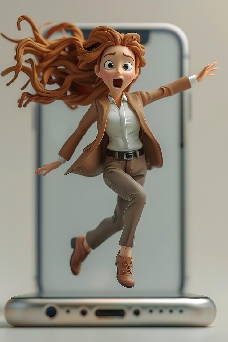 Foto gratuito un personaje 3d emergiendo de un teléfono inteligente