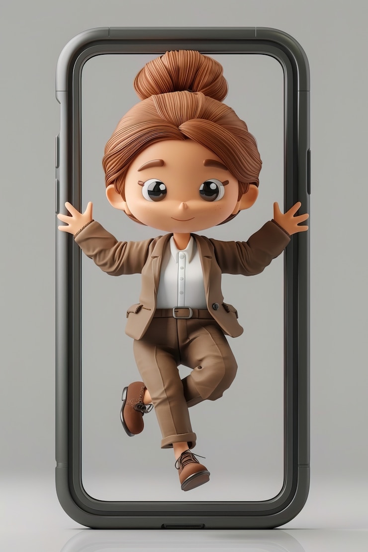 Foto gratuito un personaje 3d emergiendo de un teléfono inteligente