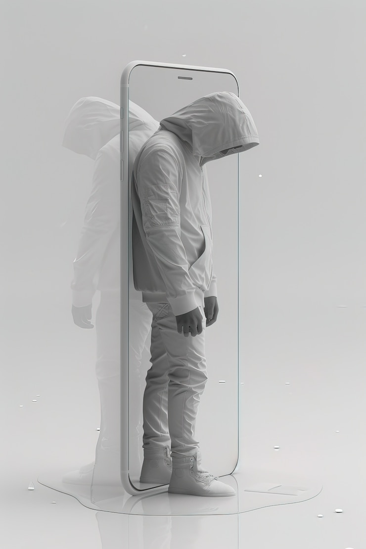 Foto gratuito un personaje 3d emergiendo de un teléfono inteligente