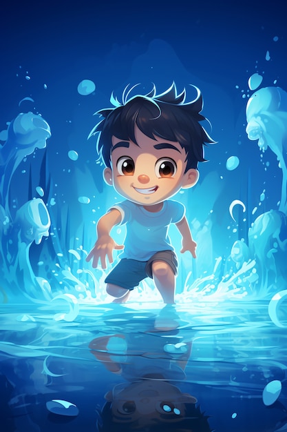 Foto gratuita personaje de anime en el agua