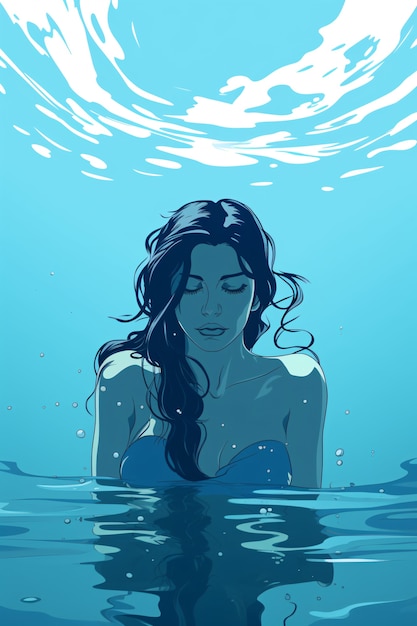 Personaje de anime femenino bajo el agua