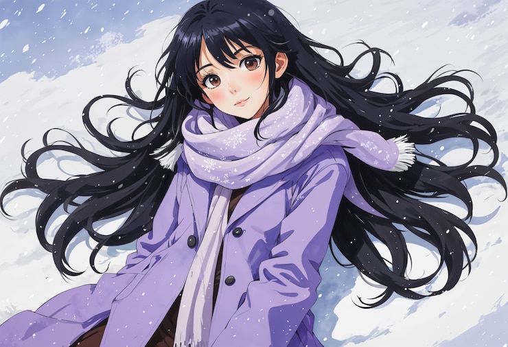 Personaje de anime durante el invierno