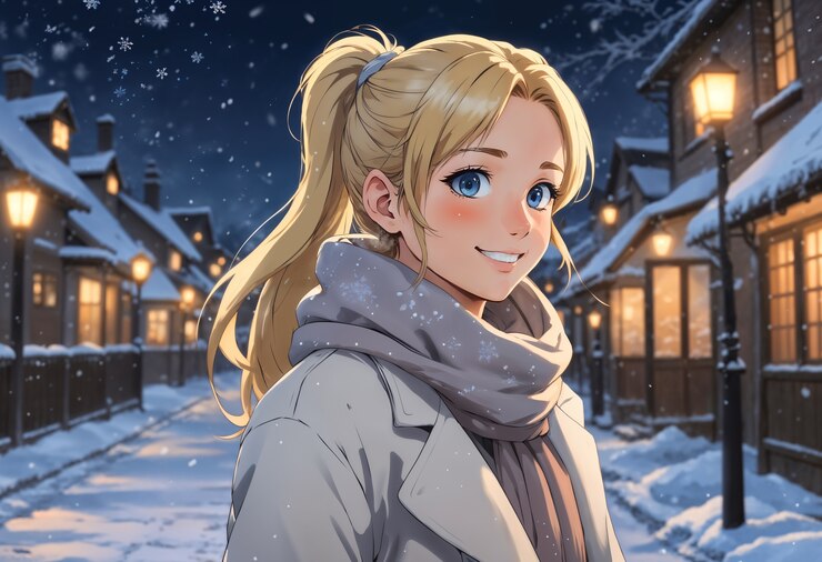 Personaje de anime durante el invierno