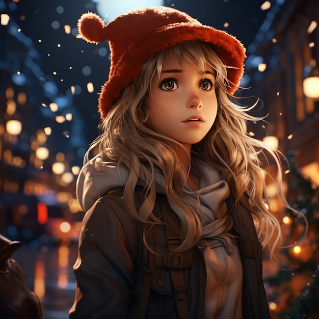 Personaje de anime que celebra la Navidad