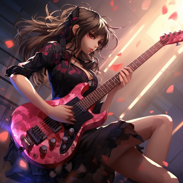 Foto gratuita personaje de anime tocando la guitarra