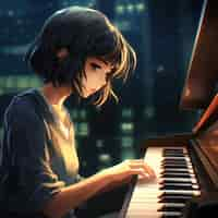 Foto gratuita personaje de anime tocando el piano