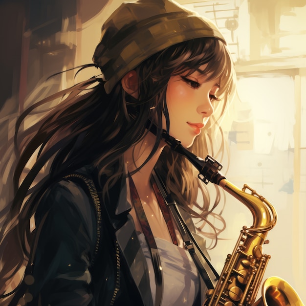 Foto gratuita personaje de anime tocando el saxofón