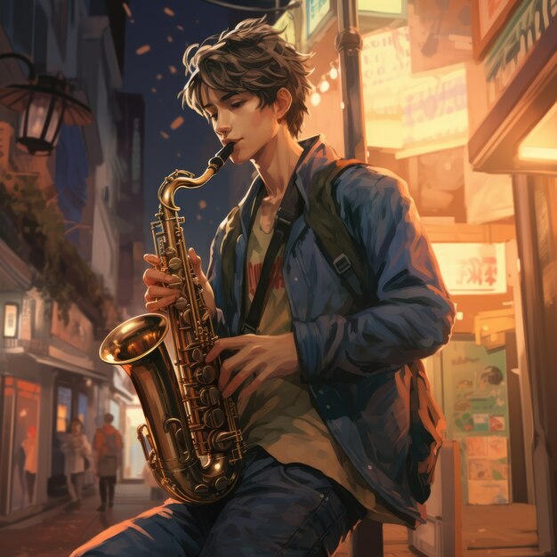 Personaje de anime tocando la trompeta