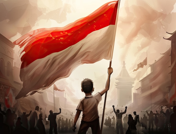 Foto gratuito personaje con una bandera indonesia