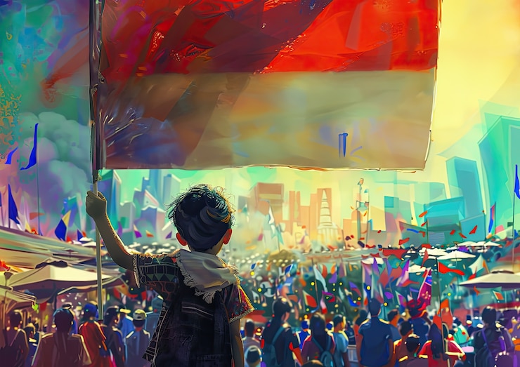 Foto gratuito personaje con una bandera indonesia