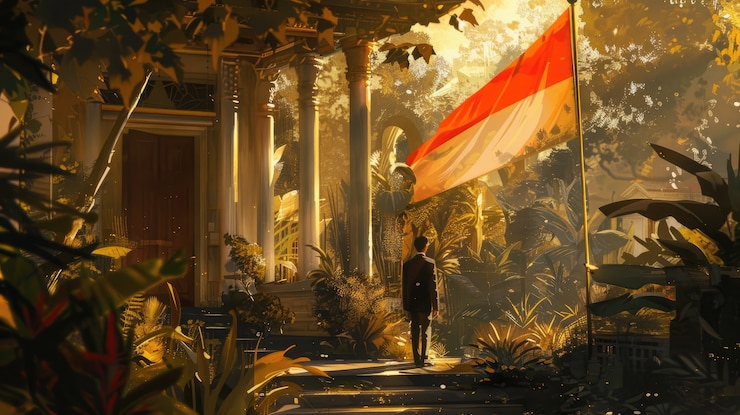 Foto gratuito personaje con una bandera indonesia