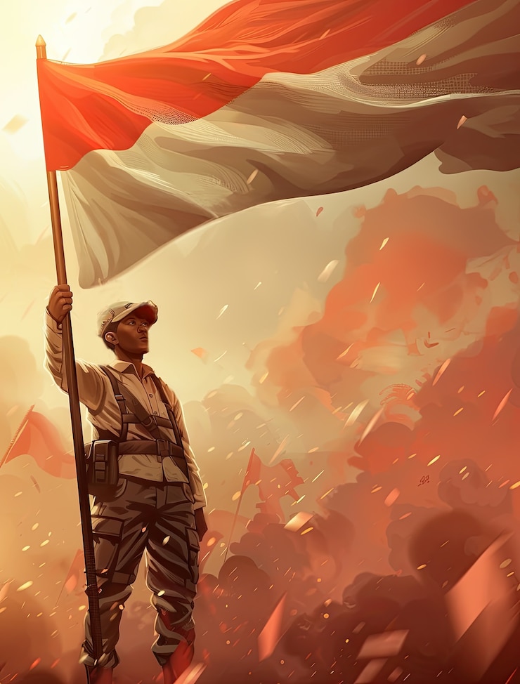 Foto gratuito personaje con una bandera indonesia