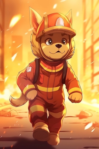 Foto gratuita personaje de bombero de estilo anime con fuego