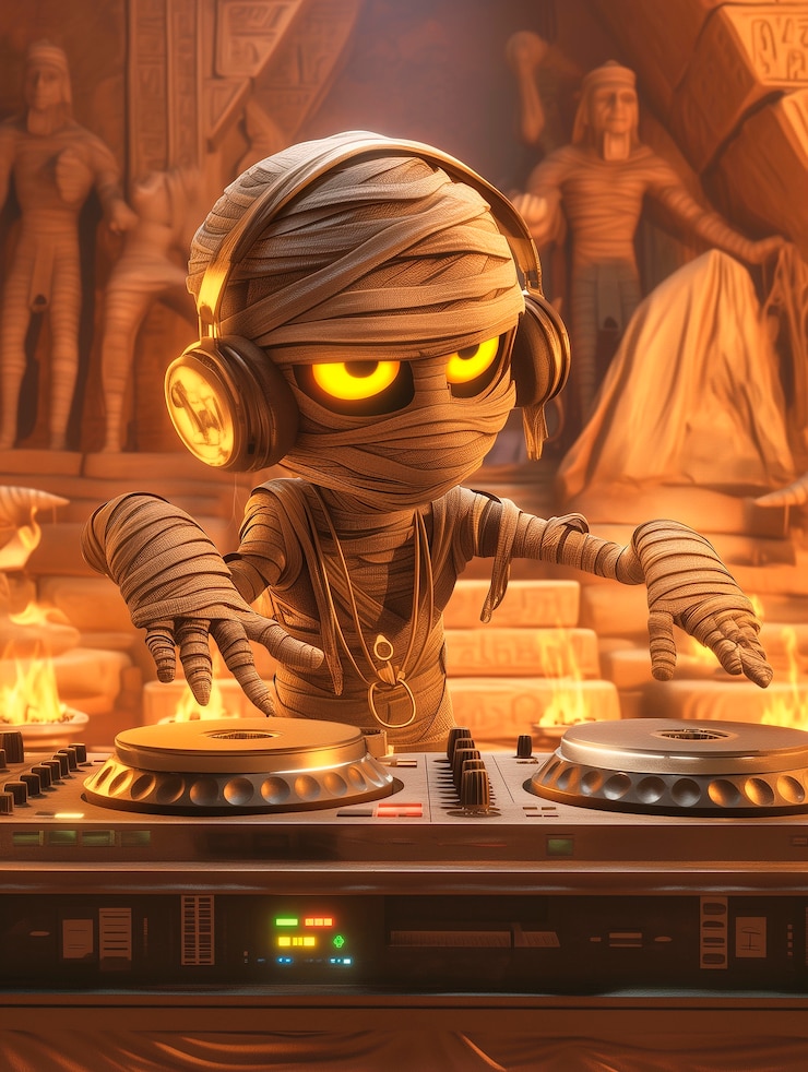 Foto gratuito un personaje de dibujos animados en 3d haciendo de dj en una fiesta.