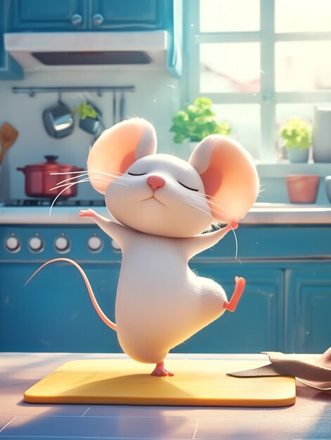 Personaje de dibujos animados en 3D practicando yoga