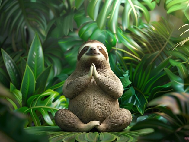Personaje de dibujos animados en 3D practicando yoga