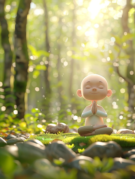 Personaje de dibujos animados en 3D practicando yoga