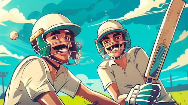 Foto gratuita personaje de dibujos animados jugando al cricket en el campo