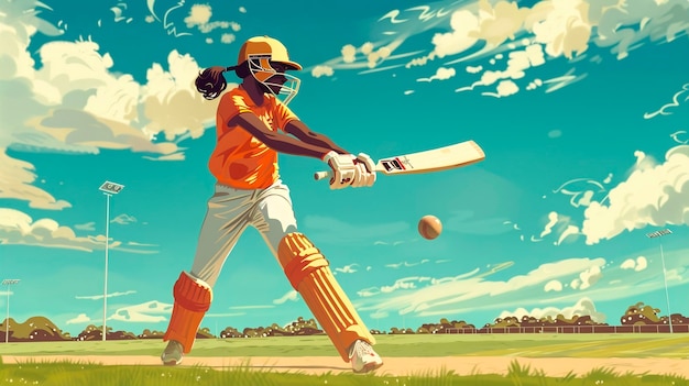 Foto gratuita personaje de dibujos animados jugando al cricket en el campo