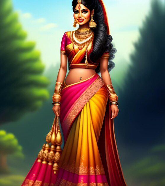 Un personaje de dibujos animados de una mujer en un sari con la palabra en él