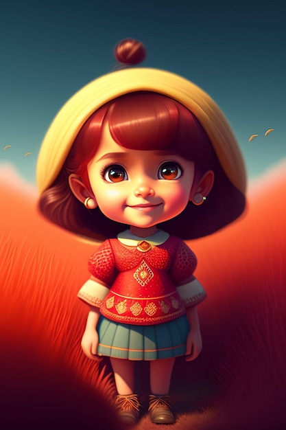 Un personaje de dibujos animados con un sombrero y un vestido rojo con la palabra pequeño.